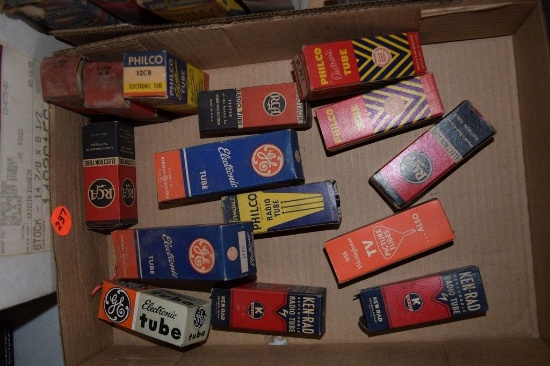 BOX OF VINTAGE USA ELECTRON TUBES,