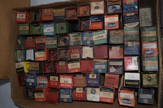 BOX OF VINTAGE USA ELECTRON TUBES,