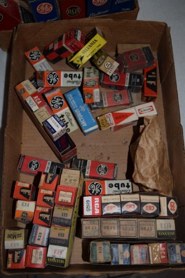 BOX OF VINTAGE USA ELECTRON TUBES,