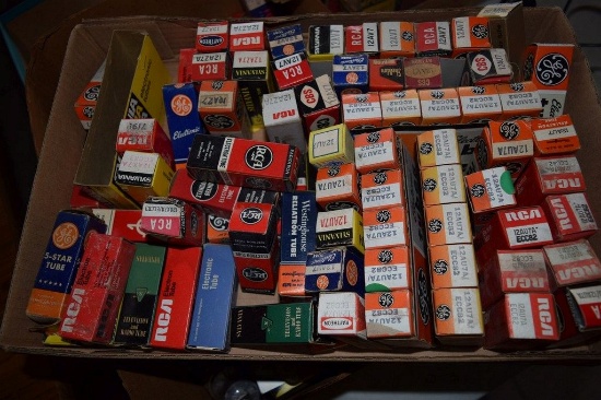BOX OF VINTAGE USA ELECTRON TUBES,