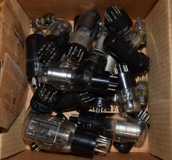 BOX OF VINTAGE USA ELECTRON TUBES,