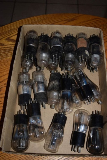 BOX OF VINTAGE USA ELECTRON TUBES,