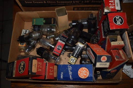 BOX OF VINTAGE USA ELECTRON TUBES,