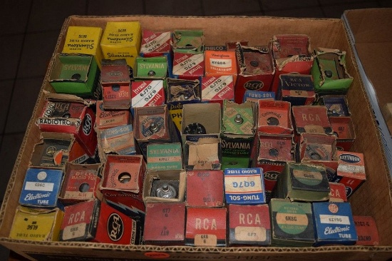BOX OF VINTAGE USA ELECTRON TUBES,