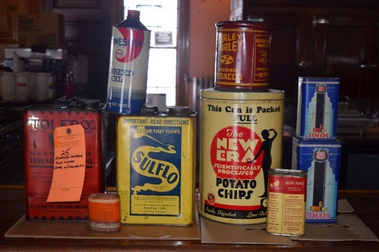 ASSORTED VINTAGE TINS AND CANS, SOME WITH CONTENTS