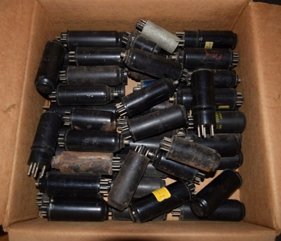 BOX OF VINTAGE USA ELECTRON TUBES,