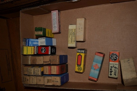 BOX OF VINTAGE USA ELECTRON TUBES,