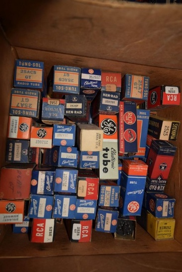 BOX OF VINTAGE USA ELECTRON TUBES,