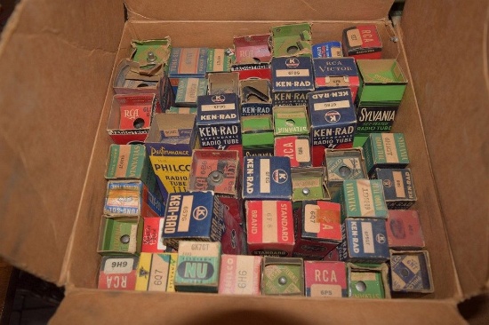 BOX OF VINTAGE USA ELECTRON TUBES,