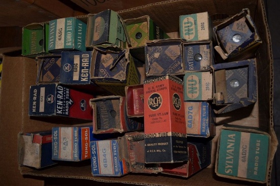 BOX OF VINTAGE USA ELECTRON TUBES,