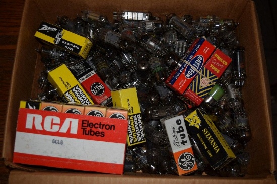 BOX OF VINTAGE USA ELECTRON TUBES,