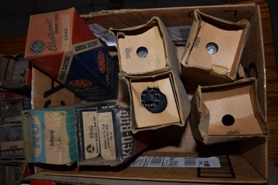 BOX OF VINTAGE USA ELECTRON TUBES,