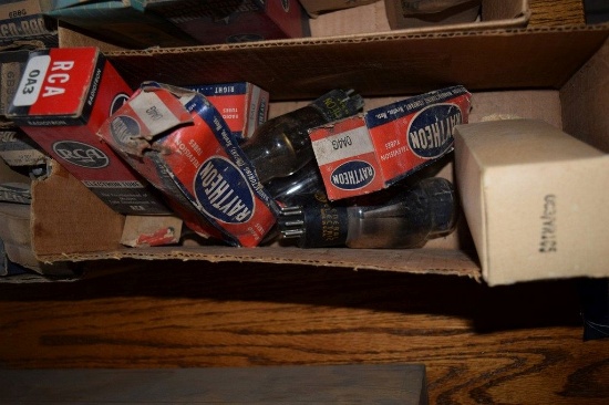 BOX OF VINTAGE USA ELECTRON TUBES,