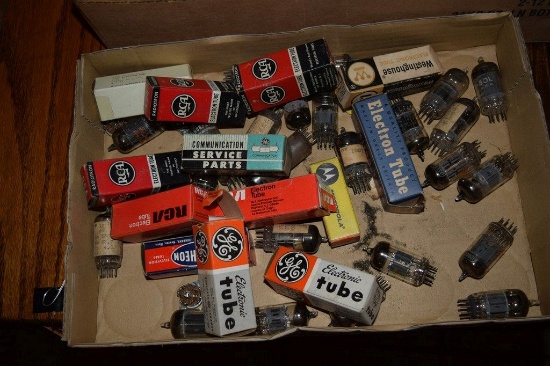 BOX OF VINTAGE USA ELECTRON TUBES,