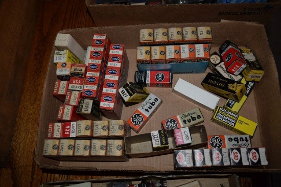 BOX OF VINTAGE USA ELECTRON TUBES,