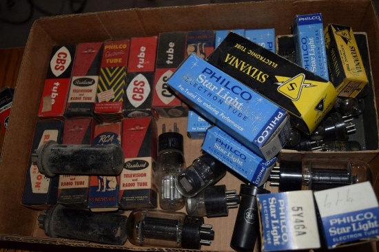 BOX OF VINTAGE USA ELECTRON TUBES,