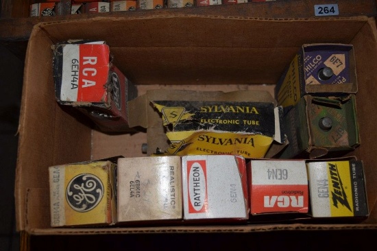 BOX OF VINTAGE USA ELECTRON TUBES,