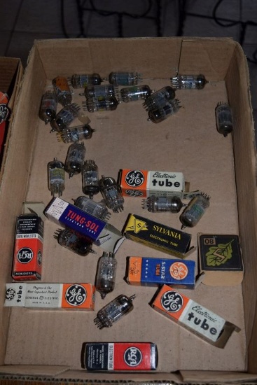 BOX OF VINTAGE USA ELECTRON TUBES,