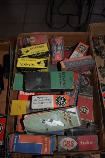 BOX OF VINTAGE USA ELECTRON TUBES,