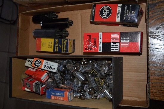 BOX OF VINTAGE USA ELECTRON TUBES,