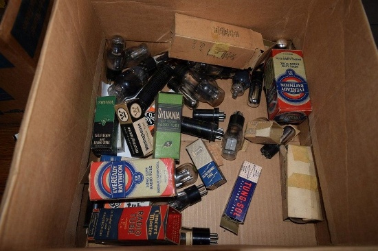 BOX OF VINTAGE USA ELECTRON TUBES,