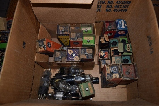 BOX OF VINTAGE USA ELECTRON TUBES,