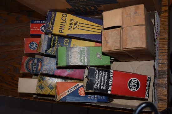 BOX OF VINTAGE USA ELECTRON TUBES,