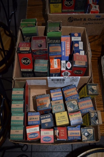 BOX OF VINTAGE USA ELECTRON TUBES,