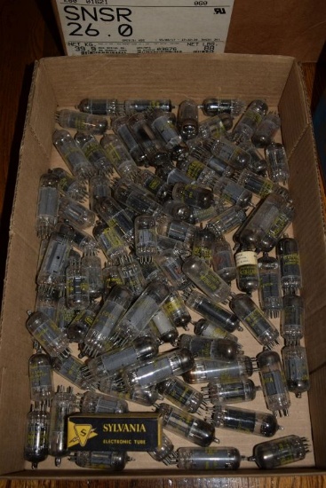 BOX OF VINTAGE USA ELECTRON TUBES,