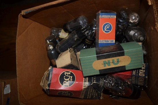 BOX OF VINTAGE USA ELECTRON TUBES,