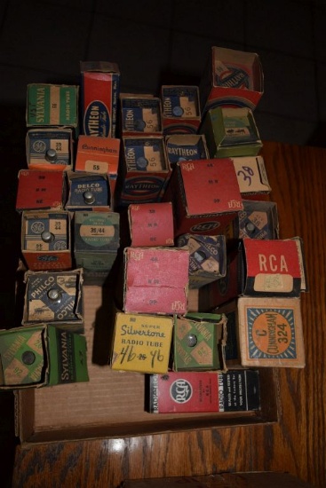 BOX OF VINTAGE USA ELECTRON TUBES,
