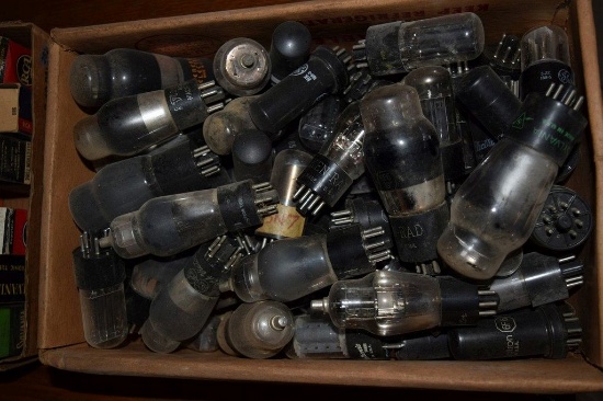 BOX OF VINTAGE USA ELECTRON TUBES,