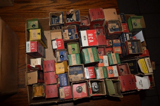 BOX OF VINTAGE USA ELECTRON TUBES,
