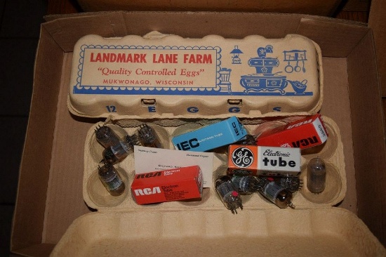BOX OF VINTAGE USA ELECTRON TUBES,