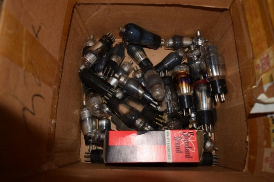 BOX OF VINTAGE USA ELECTRON TUBES,