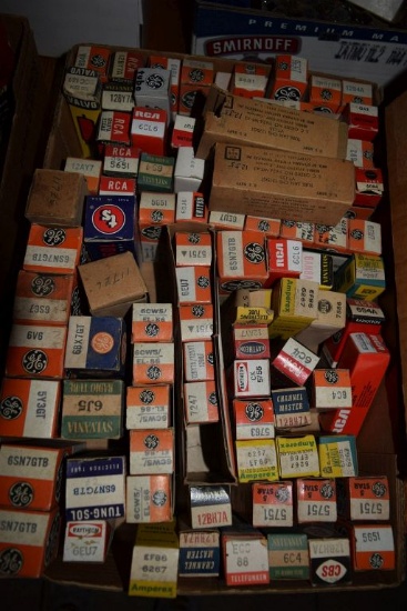 BOX OF VINTAGE USA ELECTRON TUBES,