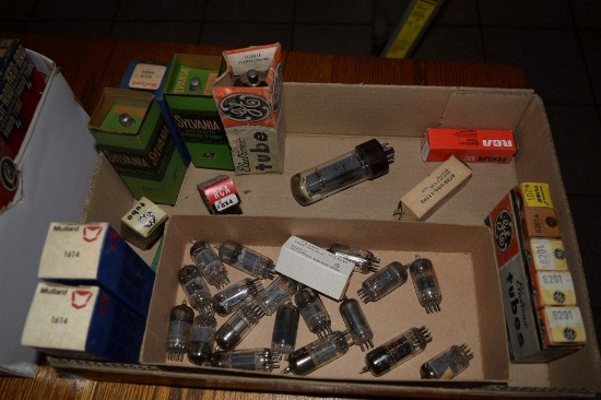 BOX OF VINTAGE USA ELECTRON TUBES,