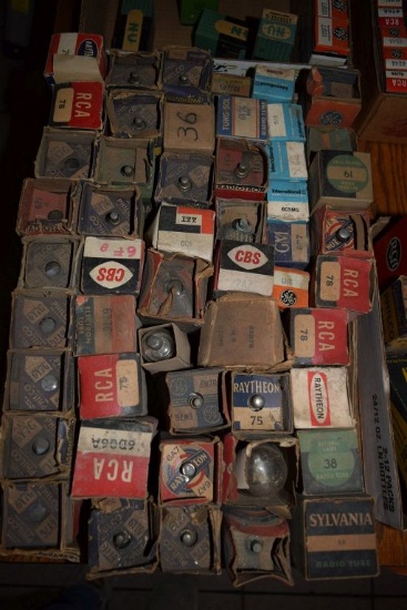 BOX OF VINTAGE USA ELECTRON TUBES,