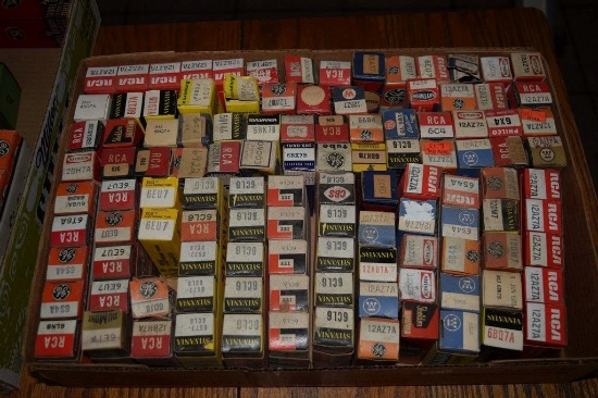 BOX OF VINTAGE USA ELECTRON TUBES,