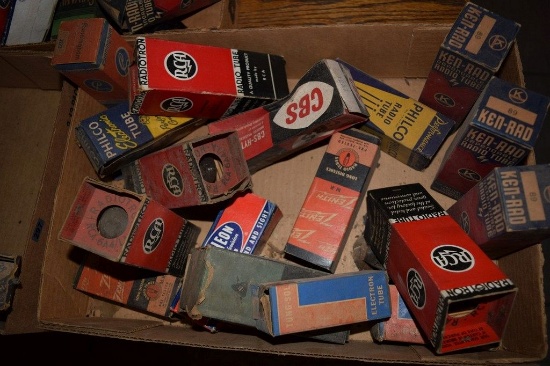 BOX OF VINTAGE USA ELECTRON TUBES,