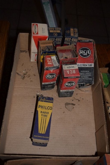 BOX OF VINTAGE USA ELECTRON TUBES,