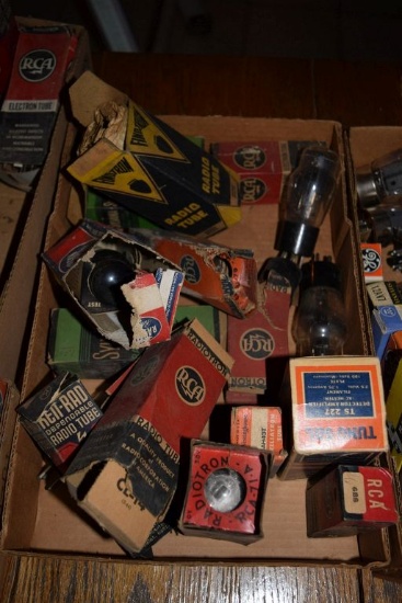 BOX OF VINTAGE USA ELECTRON TUBES,