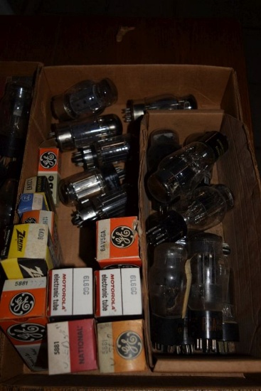 BOX OF VINTAGE USA ELECTRON TUBES,