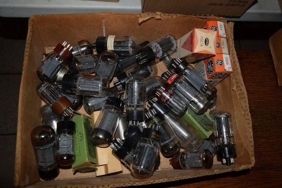 BOX OF VINTAGE USA ELECTRON TUBES,