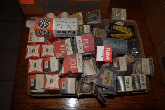 BOX OF VINTAGE USA ELECTRON TUBES,
