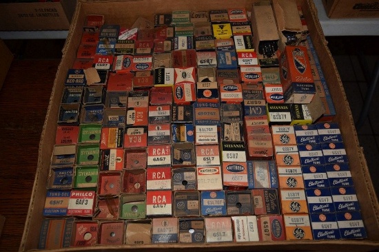 BOX OF VINTAGE USA ELECTRON TUBES,