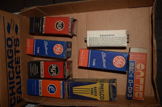 BOX OF VINTAGE USA ELECTRON TUBES,
