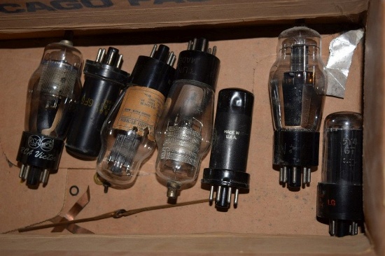 BOX OF VINTAGE USA ELECTRON TUBES,