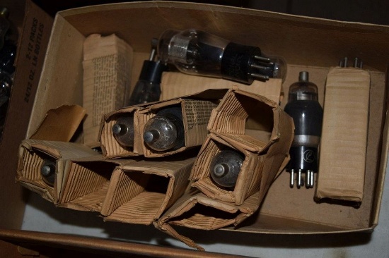 BOX OF VINTAGE USA ELECTRON TUBES,