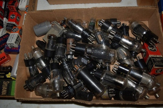 BOX OF VINTAGE USA ELECTRON TUBES,